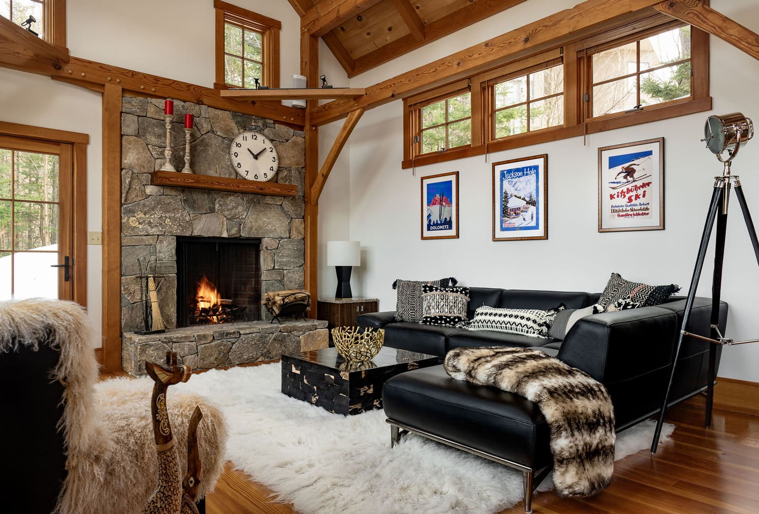 Gorham Ski House Fireplace Living Room Design